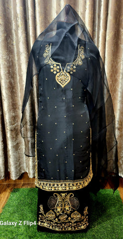 Black Full Suit With Organza Dupatta-1542
