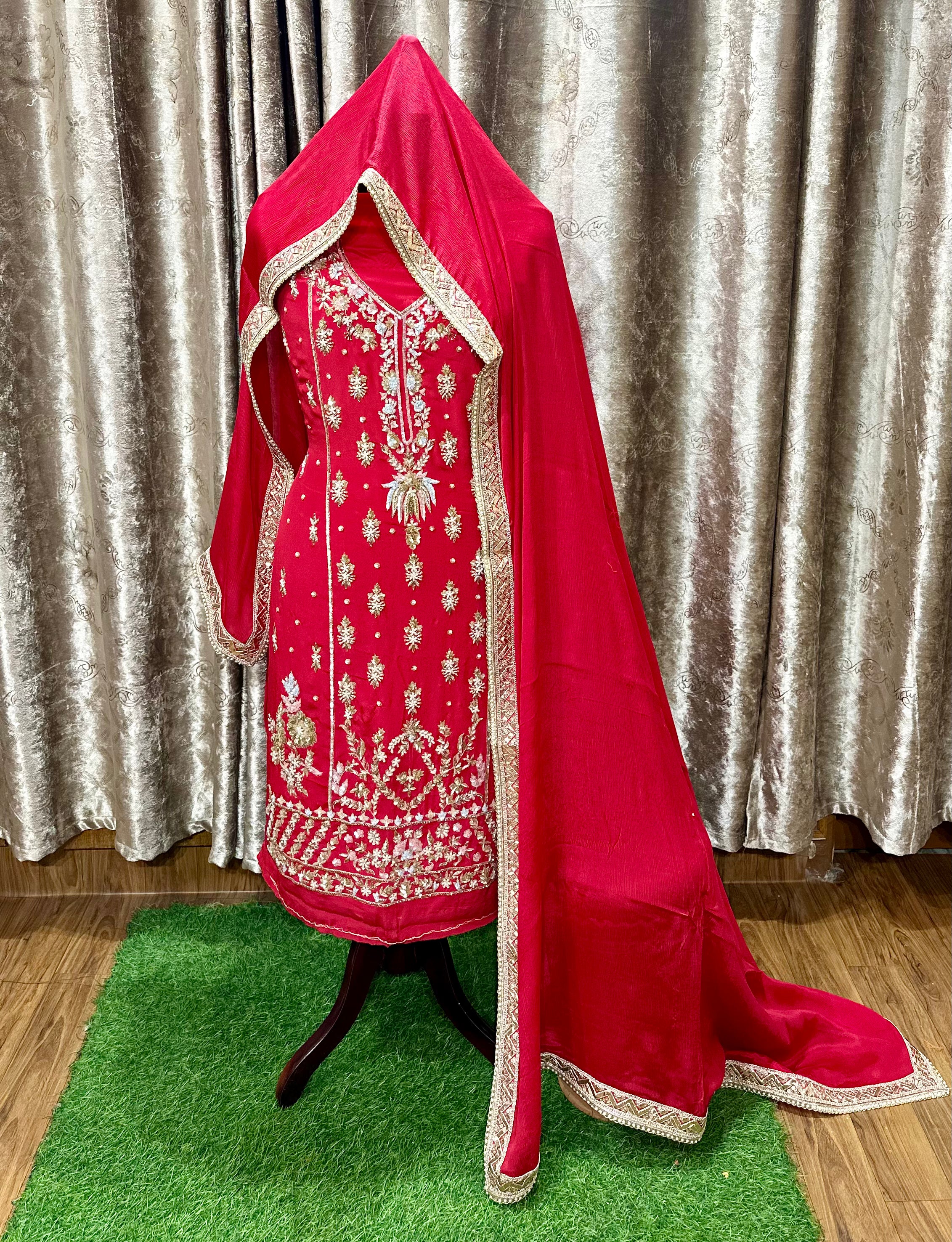 Red Full Suit With Same Colour Dupatta 1603 Aman Sandhu Boutique