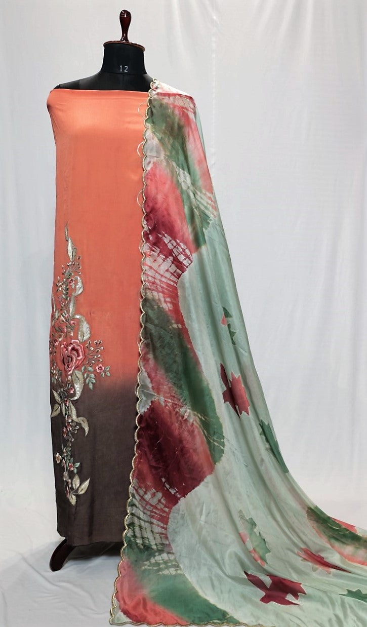 Double Dye Full Suit With Tabbi Silk Tie Dye Dupatta-1395