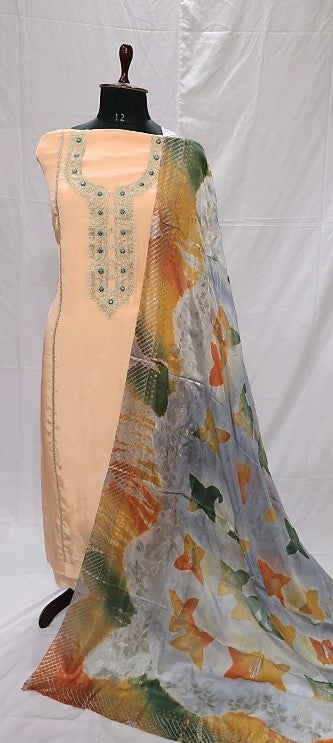 Peach Full Suit With Tabbi Silk Tie Dye Dupatta-1443