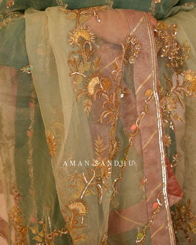 Bottle Green Full Suit With Sea Green Dupatta-1796