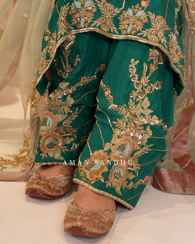 Bottle Green Full Suit With Sea Green Dupatta-1796