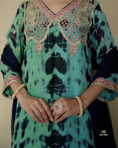Blue Tie Dye Full Suit With Single Dupatta-1794