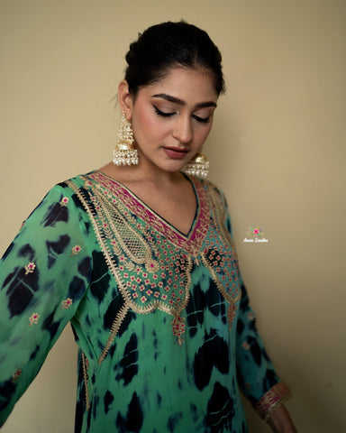 Blue Tie Dye Full Suit With Single Dupatta-1794