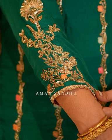Bottle Green Full Suit With Sea Green Dupatta-1796