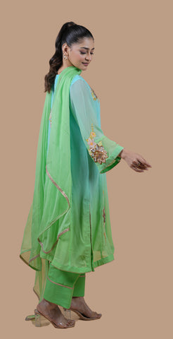 Double Dye Frock Suit With Green Dupatta-1774