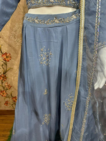 Greay Lehenga Choli With Organza Dupatta-1543
