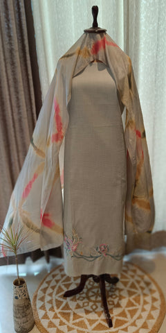 Light Gray Full Suit With Tie Dye Dupatta-1787