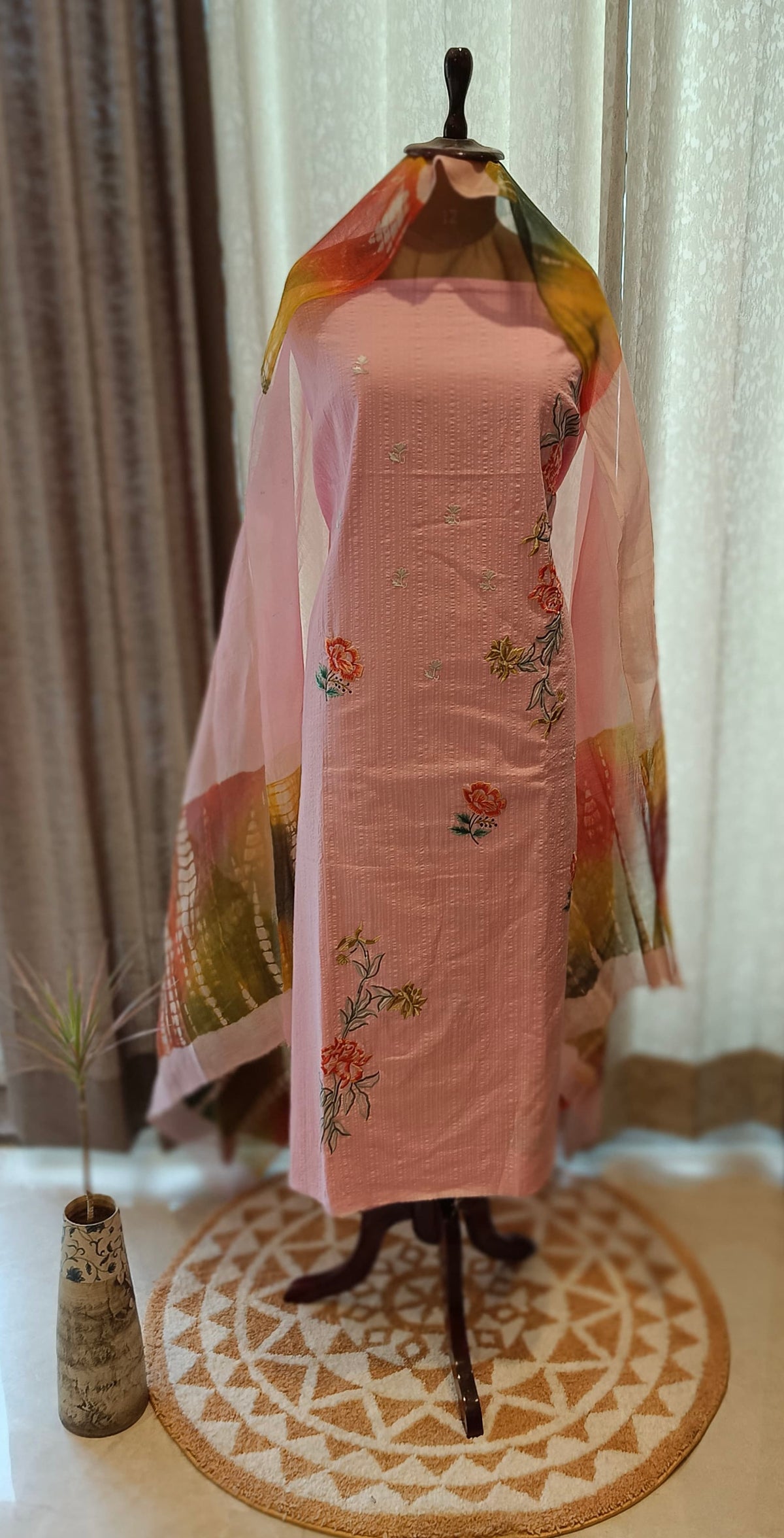Pink Full Suit With Tie Dye Dupatta-1790