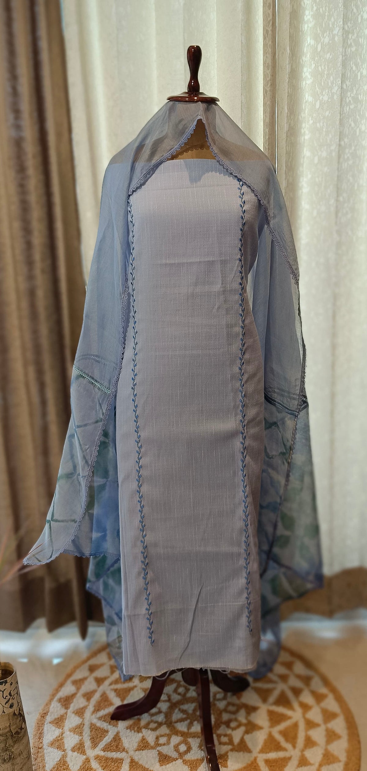 Blueish Gray Full Suit With Tie Dye Dupatta-1784