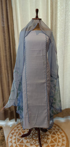 Blueish Gray Full Suit With Tie Dye Dupatta-1784