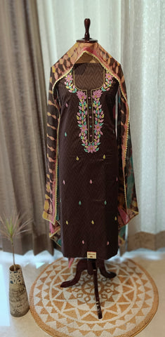 Coffee Colour Full Suit With Tie Dye Dupatta-1785