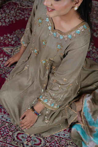 Green Gray Full Suit With Tabbi Silk Tie Dye Dupatta-1778