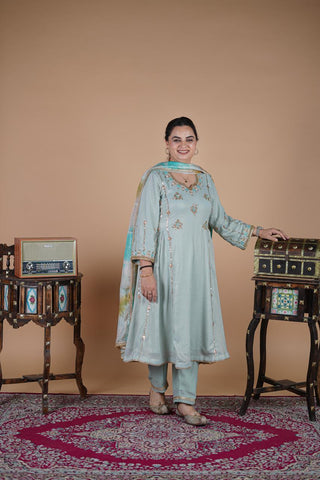 Light Sky Blue Full Suit With Tabbi Silk Tie Dye Dupatta-1780