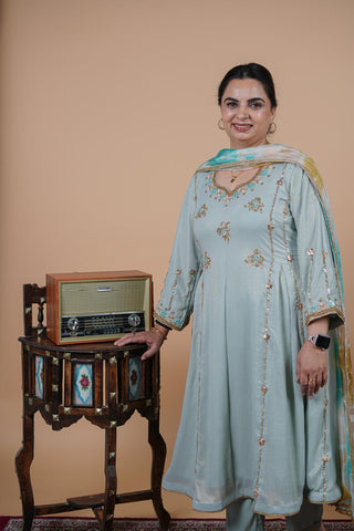 Light Sky Blue Full Suit With Tabbi Silk Tie Dye Dupatta-1780