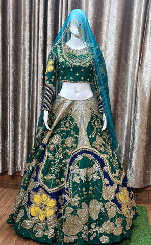 Bottle Green Lehenga choli with organza dupatta-1578