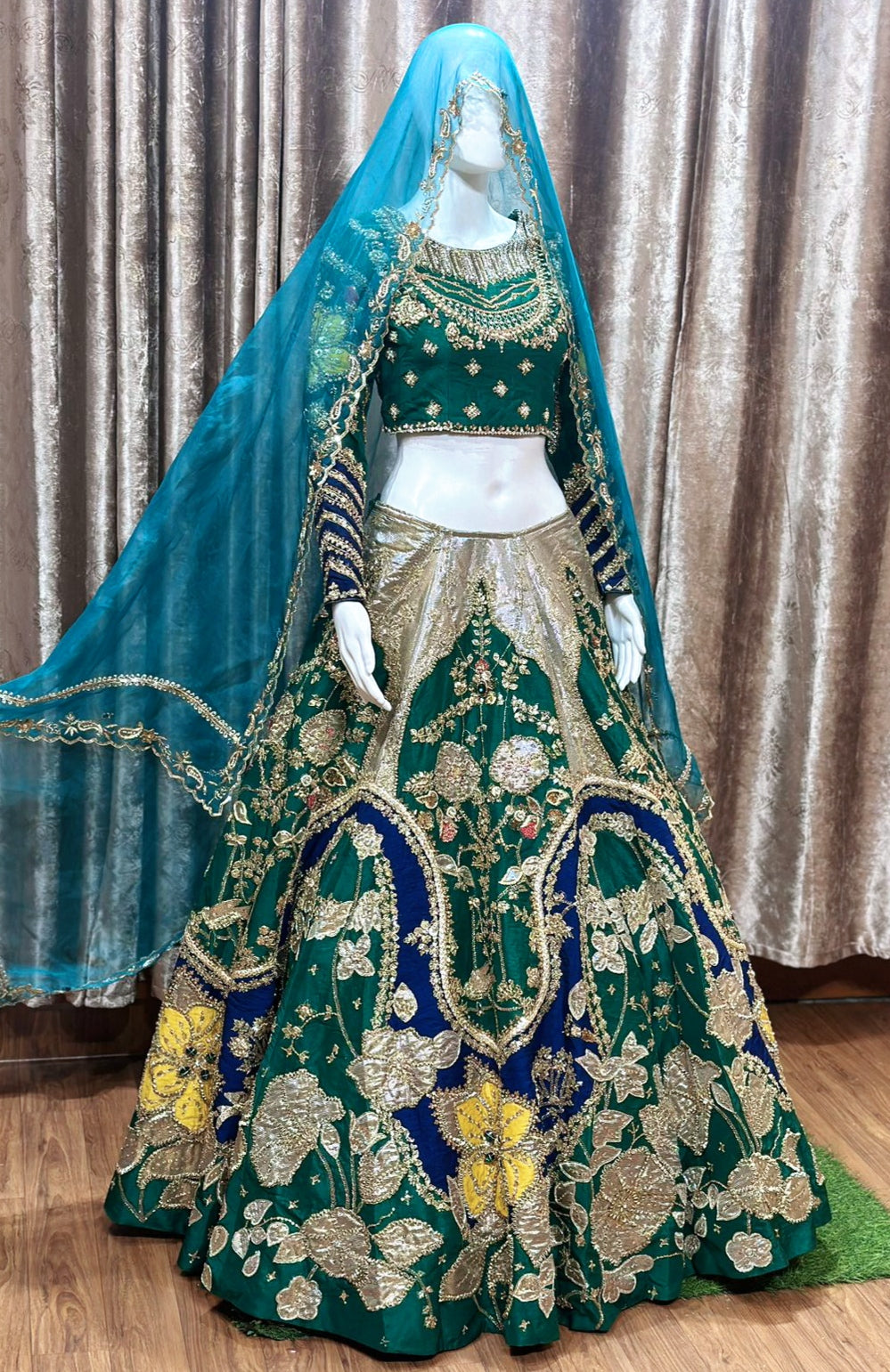 Bottle Green Lehenga choli with organza dupatta-1578