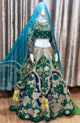 Bottle Green Lehenga choli with organza dupatta-1578