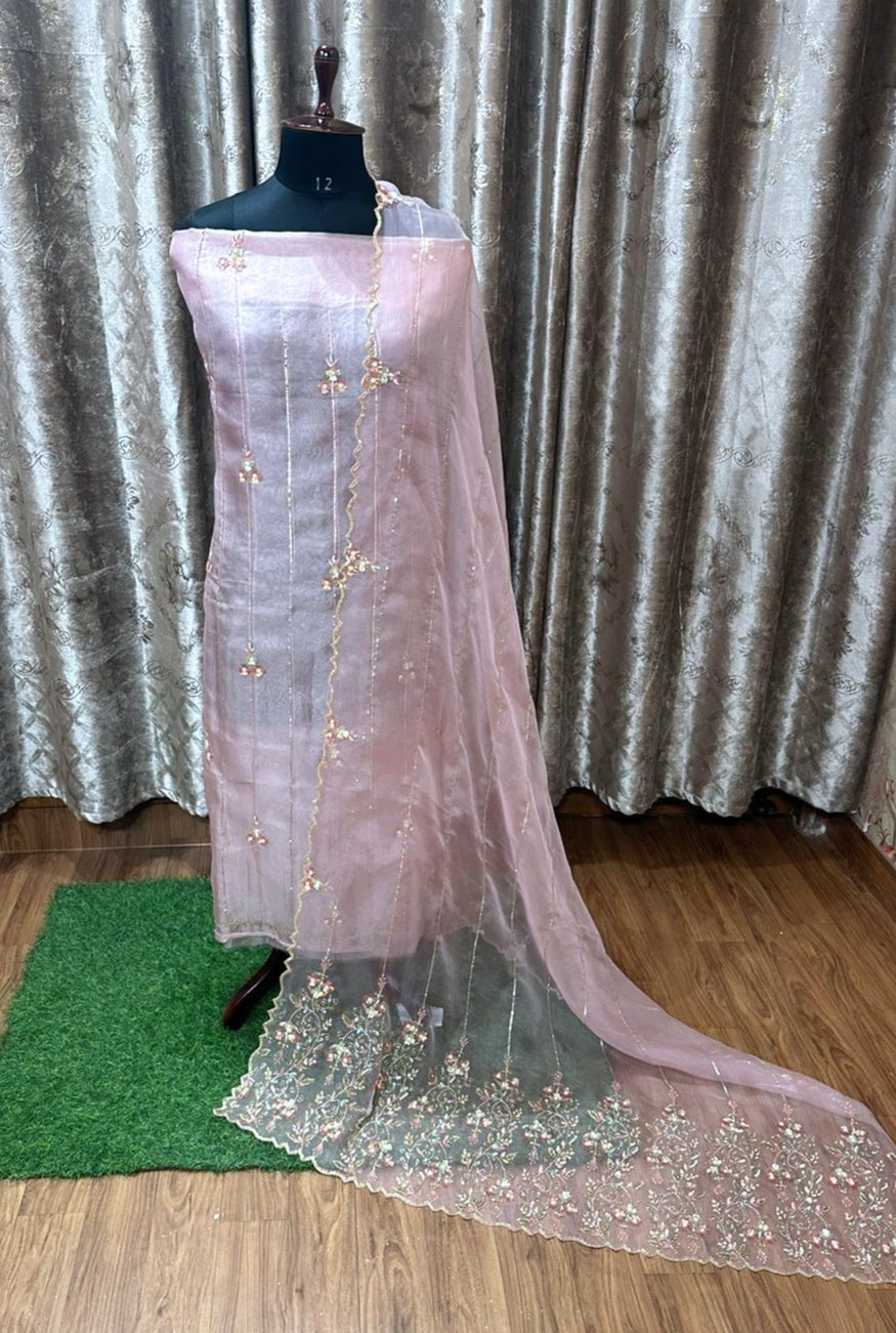 Rose Pink Full Suit With Organza Dupatta-1584