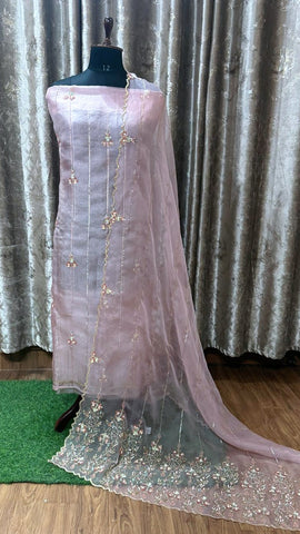Rose Pink Full Suit With Organza Dupatta-1584