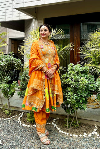 Orange Anarkali Full Suit With Same Colour Dupatta-1605