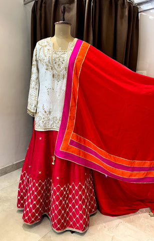 White and Red Lehenga Choli With Designer Dupatta-1606