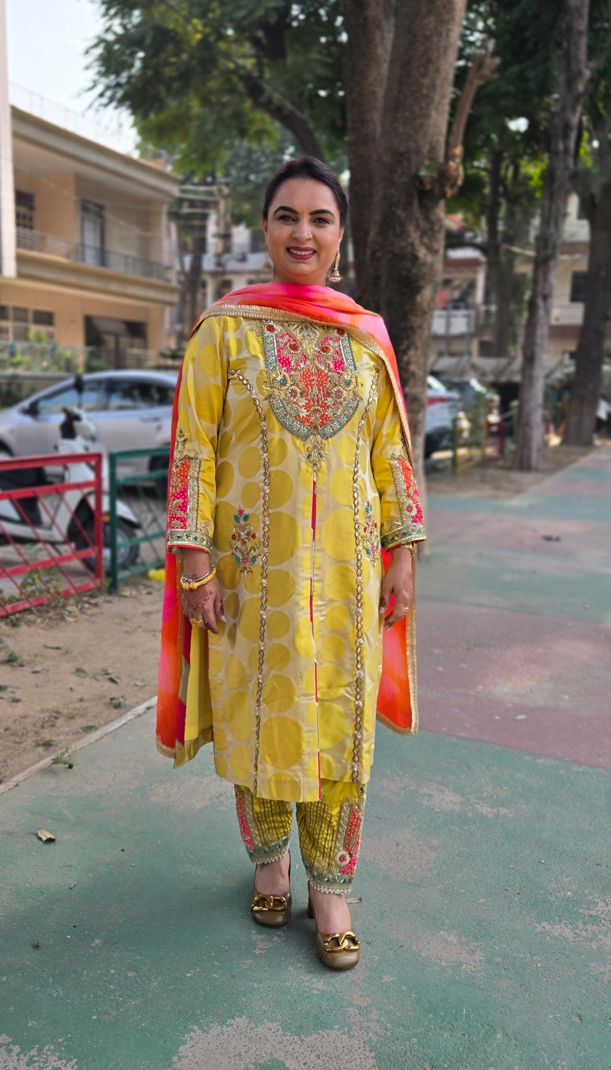 Yellow Full Suit With Tabbi Silk Tie Dye Dupatta-1745