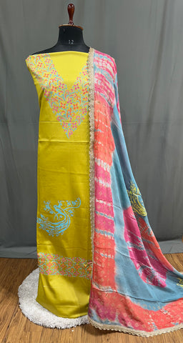 Mustard Green Full Suit With Tie Dye Dupatta-1767