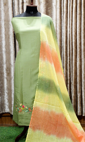 Mehndi Green Full Suit With Tie Dye Dupatta-1477
