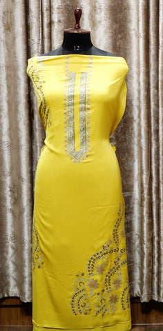 Yellow Full Suit With Greay Organza Dupatta-1486