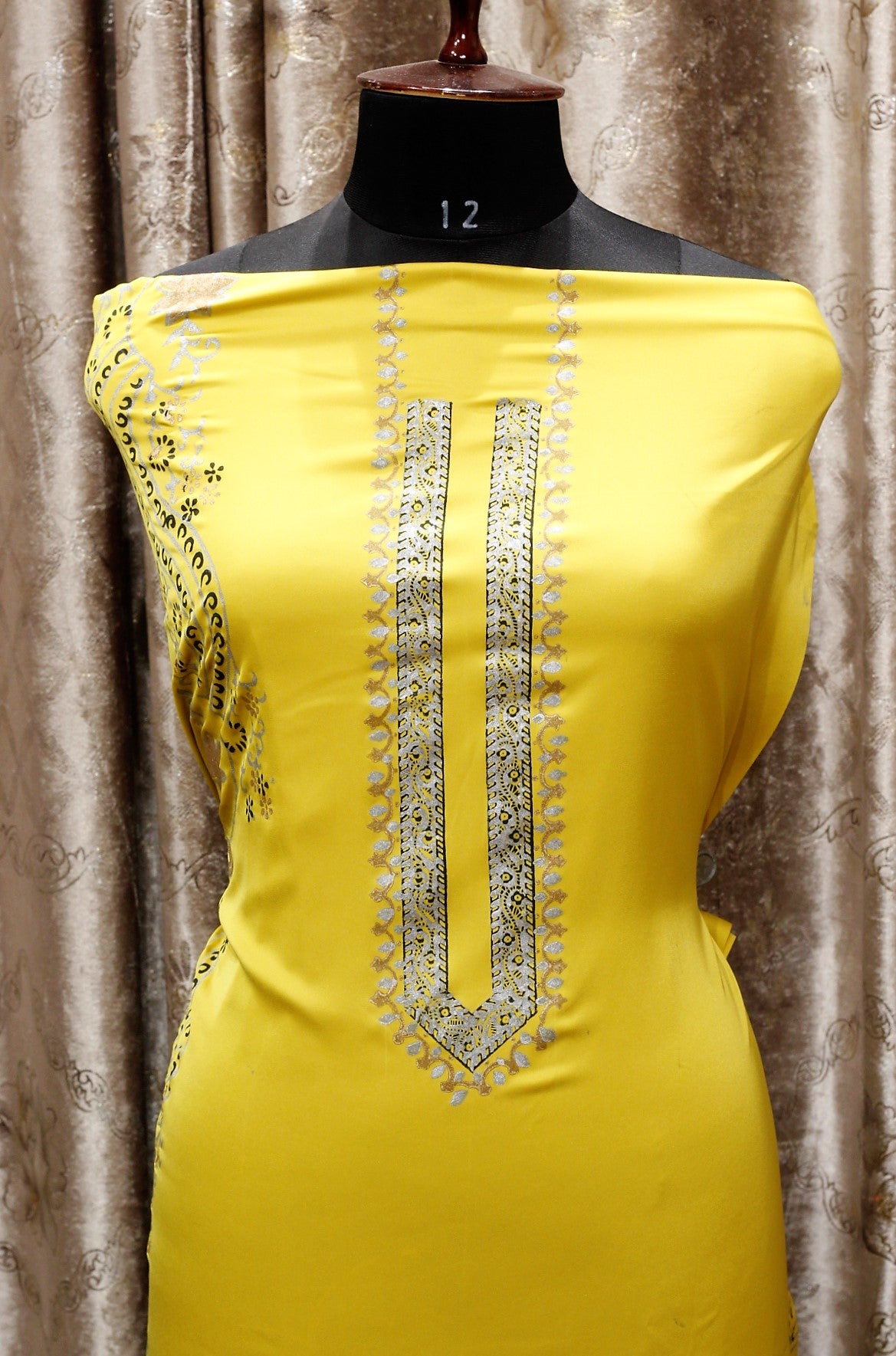 Yellow Full Suit With Greay Organza Dupatta-1486