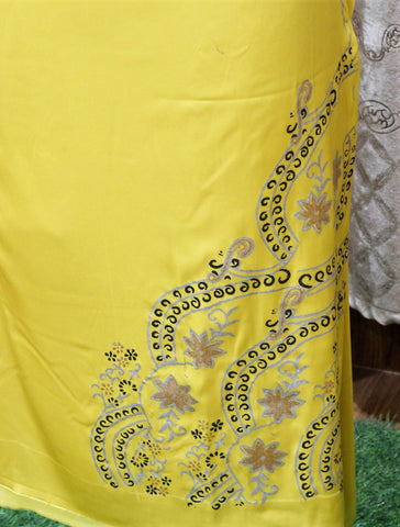 Yellow Full Suit With Greay Organza Dupatta-1486