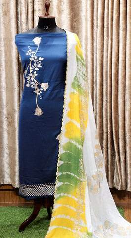 Peacock Blue Full Suit With Tie Dye Dupatta-1487