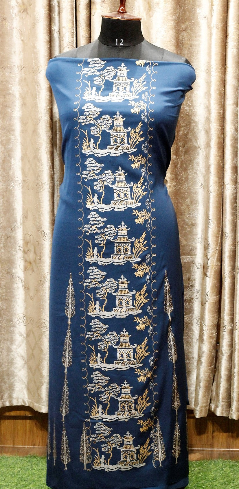 Peacock Blue Full Suit With Tabbi Silk Tie Dye Dupatta-1490