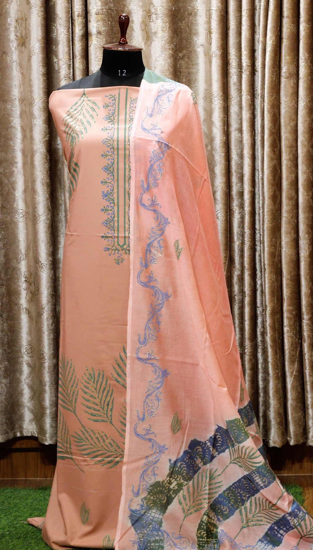 Peach Full Suit With Chanderi Malmal Tie Dye Dupatta-1492