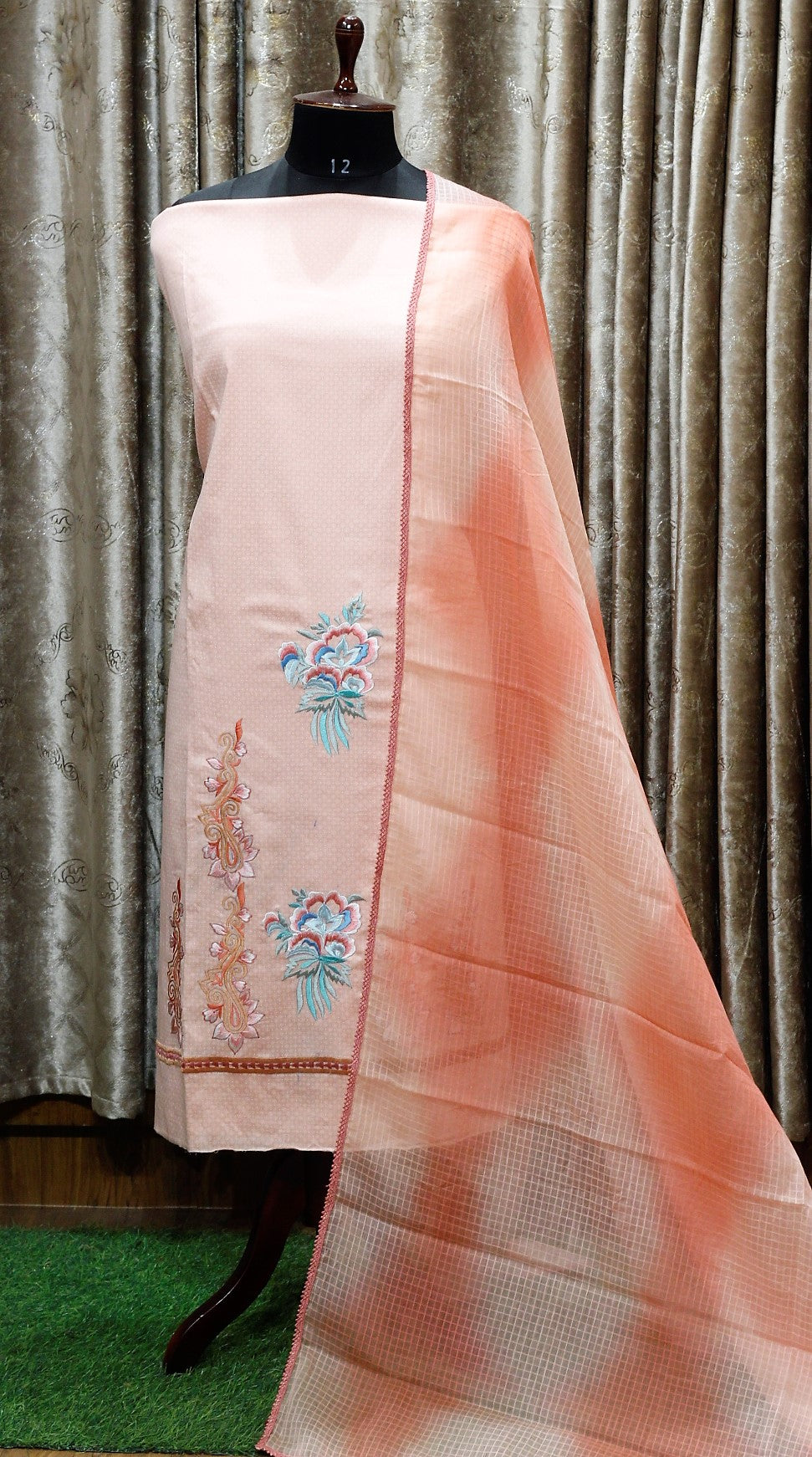 Peach Full Suit With Chanderi Kota Tie Dye Dupatta-1499