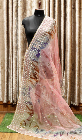 Pink Tie Dye Hand Work Dupatta-1513