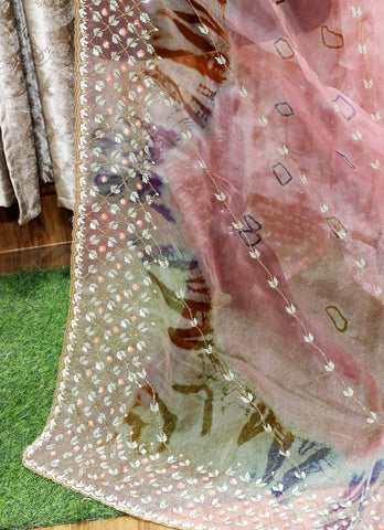 Pink Tie Dye Hand Work Dupatta-1513