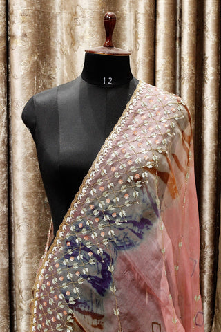 Pink Tie Dye Hand Work Dupatta-1513