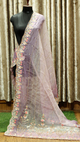 Light & Dark Purplish Pink Double Dye Hand Work Dupatta-1517