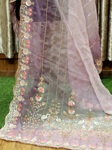 Light & Dark Purplish Pink Double Dye Hand Work Dupatta-1517