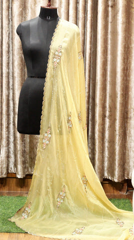 Lemon Yellow Hand Work Dupatta-1523