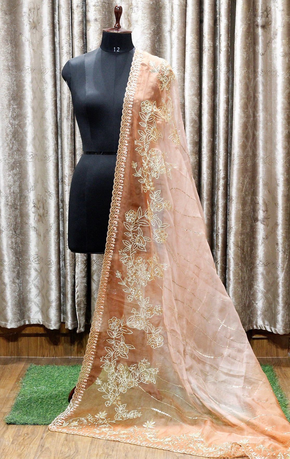 Rust and Peach Double Dye Hand Work Dupatta-1526