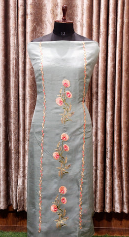 Greenish Greay Full Suit With Mehndi Green Dupatta-1538