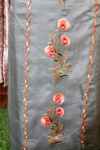 Greenish Greay Full Suit With Mehndi Green Dupatta-1538