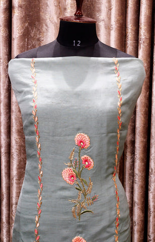 Greenish Greay Full Suit With Mehndi Green Dupatta-1538