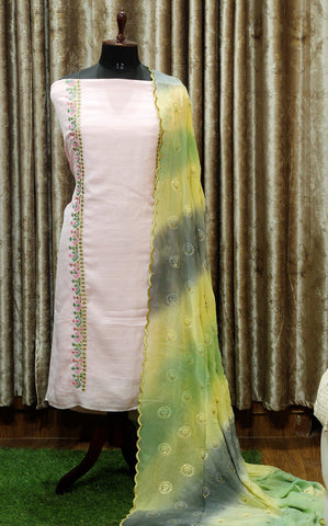 Baby Pink Full Suit With Georgette Chiffon Tie Dye Dupatta-1539