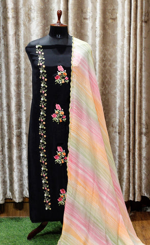 Black Full Suit With Tie Dye Dupatta-1552