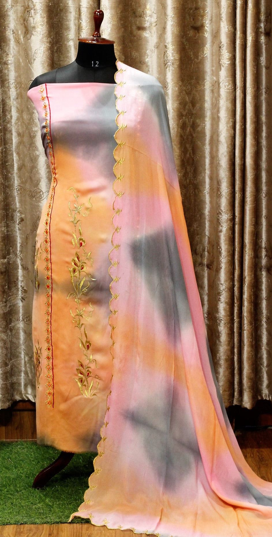 Peach Tie Dye Full Suit With Tie Dye Dupatta-1556