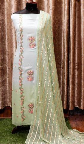 Sky and Green Double Dye Full Suit With Light Green Dupatta-1557